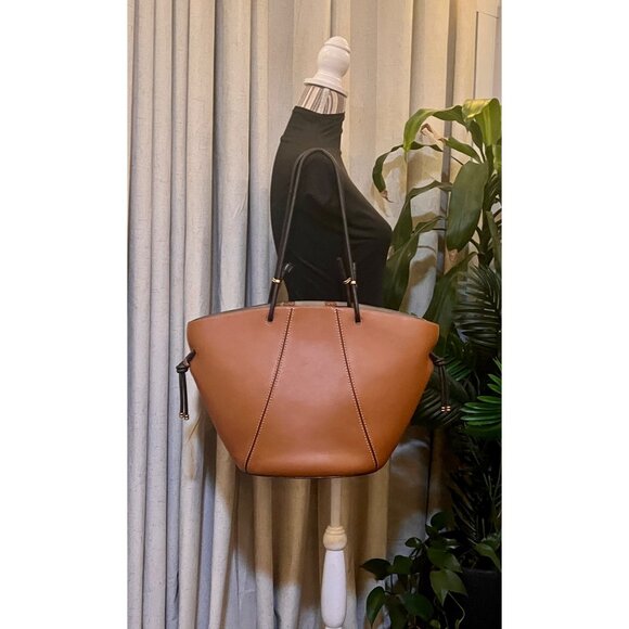 Tory Burch Leather Brown Shoulder Tote Bag with Spaghetti Straps - Picture 9 of 11